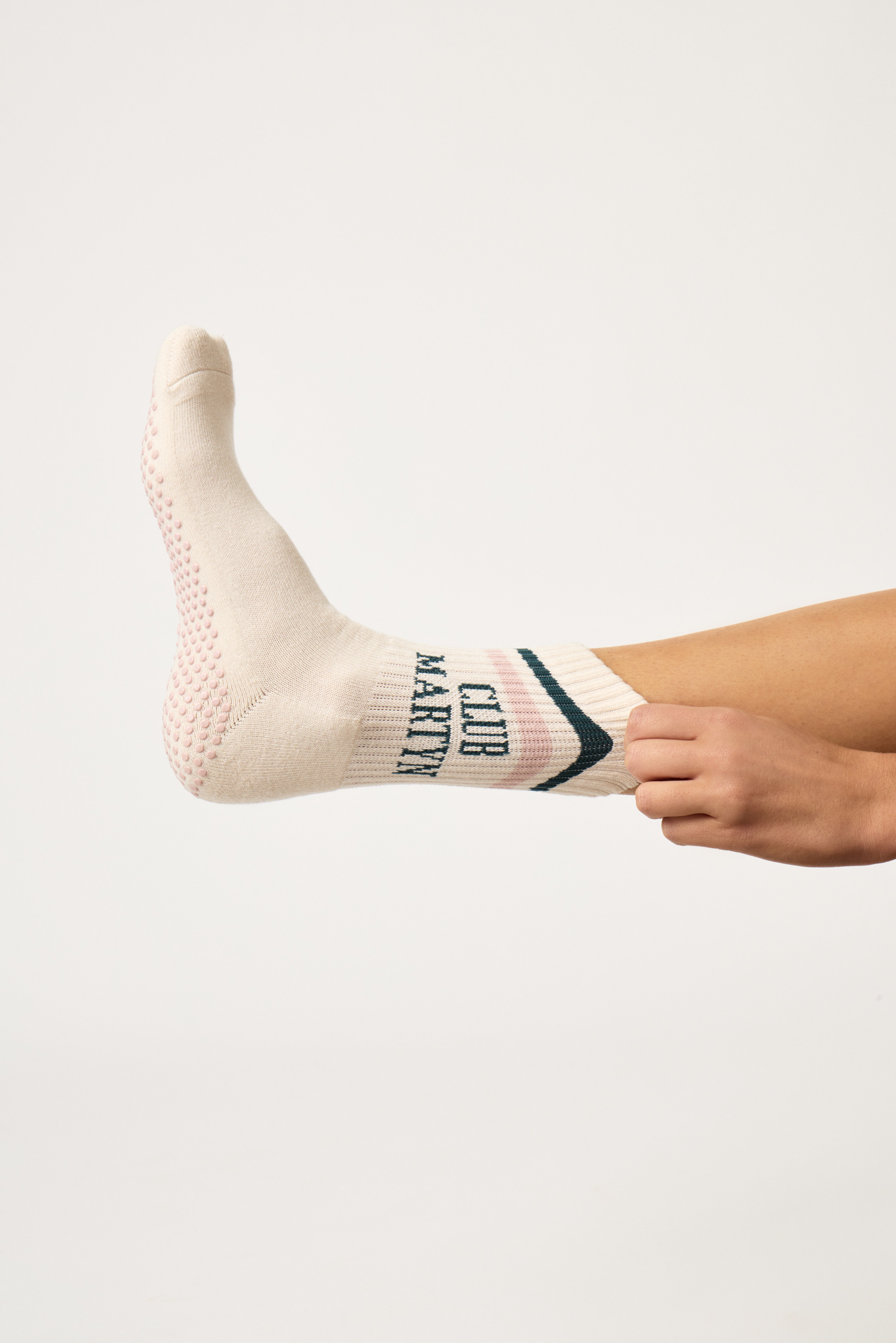 Signature Crew Grip Sock - Pink Green Stripe