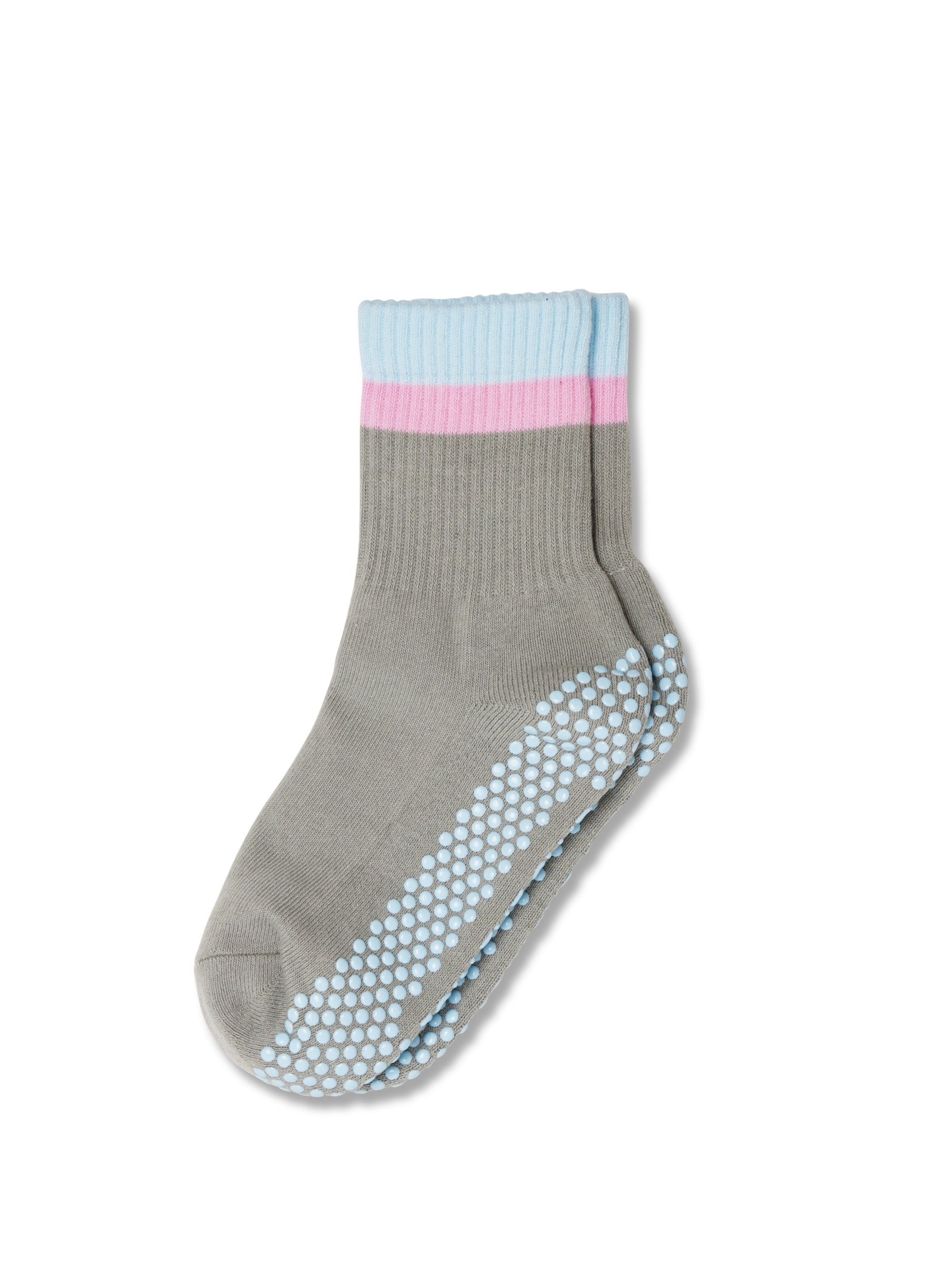 Classic Crew Pilates Grip Sock - Pink/Grey